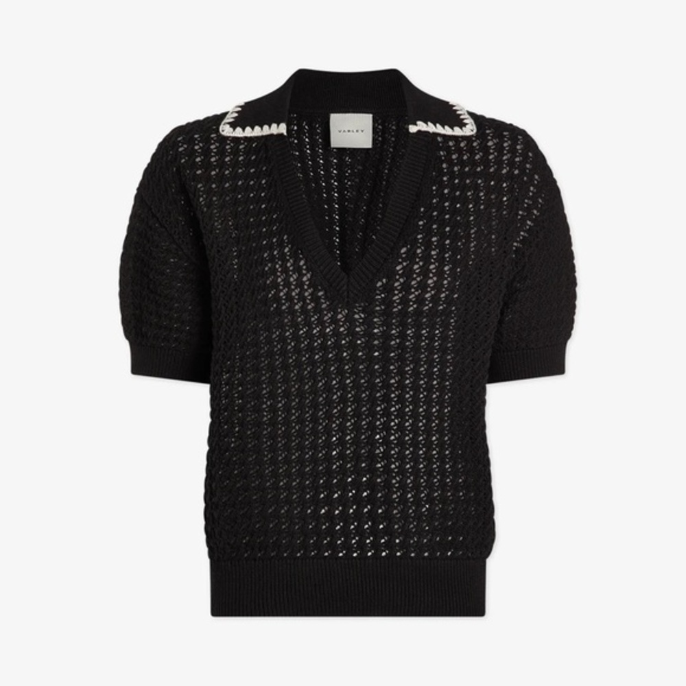 Varley Monte Open-knit Polo Shirt Black